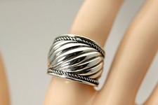 925 Sterling Silver Size 6 Wide Ribbed Design Band Ring 10.6 Grams RIN8942 