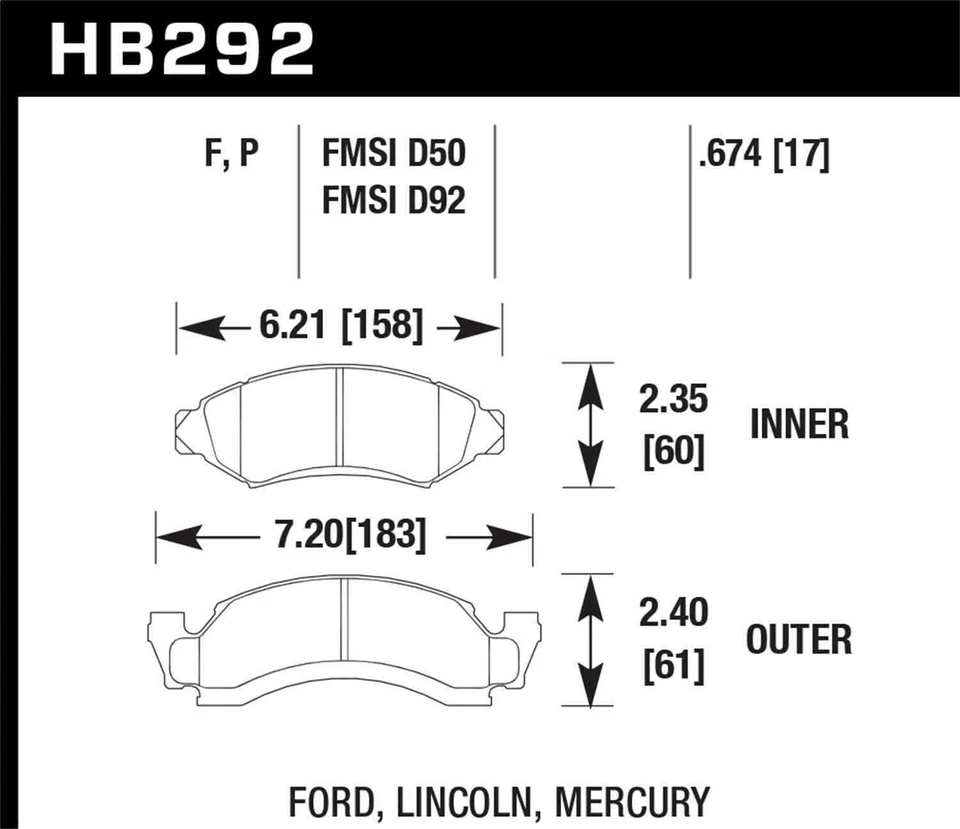 Комплект дисковых тормозных колодок основание передний Hawk новый HB292F.674 - Изображение 2 из 2