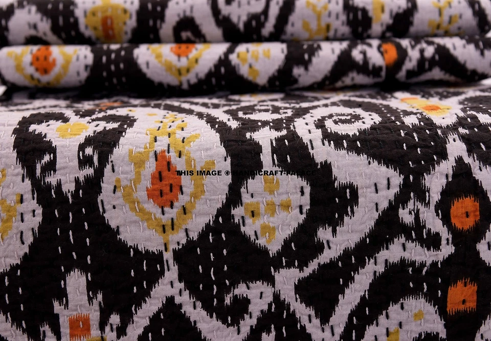 Colcha edredón Kantha indio hecha a mano PAISLEY manta de algodón Gudari Twin Foto 4 de 4