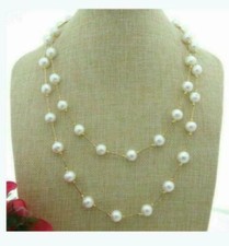 Natural AAA 8-9mm White Akoya Pearl Necklace 14k Gold Clasp 35"