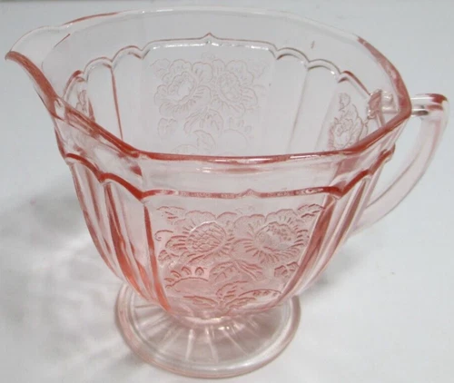 Vintage Anchor Hocking Glass Creamer Mayfield Pink Open Rose Depression Glass