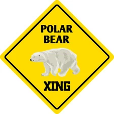 *Aluminum* Polar Bear Crossing Funny Metal Novelty Sign 12"x12"