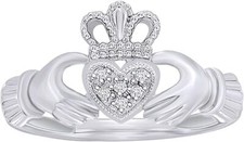 Claddagh Ring Round Natural Diamond Accents in 10K Solid Gold