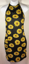 Shein sunflower high neckline halter mini dress womens M