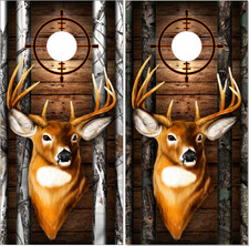 Deer Buck Head Dark Wood Camo Cornhole Wrap Bag Toss Skin Decal Sticker