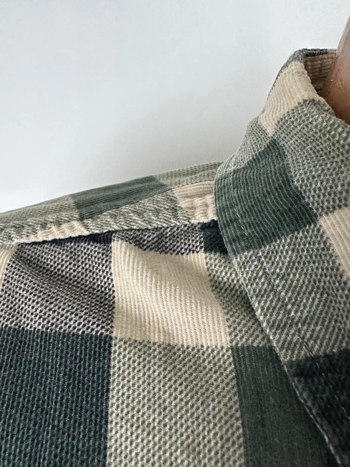 Винтажная мужская вельветовая рубашка чероки 90-х L бежевый зеленый буйвол клетчатая легкая - Изображение 4 из 4