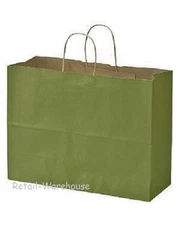 Paper Bags 100 Rain Green Gift Retail Merchandise Shopping 16" x 6 x 12 ½" Vogue