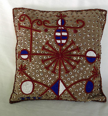 NEW Beaded Throw Pillow Cushion Sham - 14'' Square Veve HANDMADE