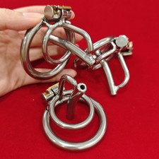 Male Stainless Steel Chastity Cage Penis Lock Device with Tube Dilator Restraint