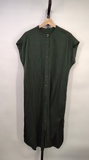 Quince Women Washable Stretch Silk Midi Shirt Dress Forest Green M