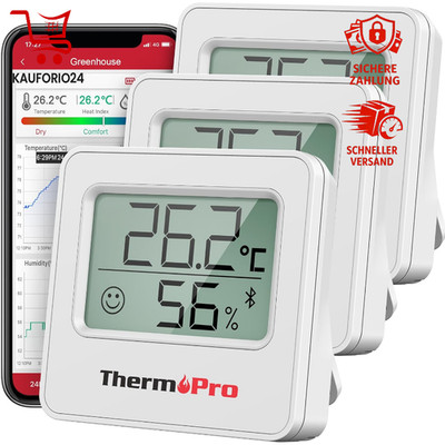 ThermoPro Bluetooth Thermometer Hygrometer 80m mit App-Steuerung 3 Stück