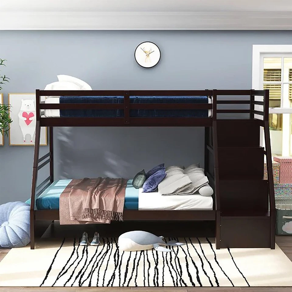 美国家具 Dannick 木质双床全储物双层床深胡桃木 — 第 3/4 张图片