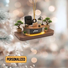 Personalized Executive Office Desk Christmas Ornament, CEO Working Desk Ornament