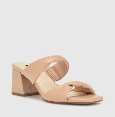  Nine West Gunie Sandals Women's Block Twisted Strap Heel Slip-On - Light Pink