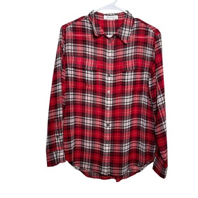 Two by Vince Camuto Blouse Women's Small Red Plaid Button Up Collared Casual Top