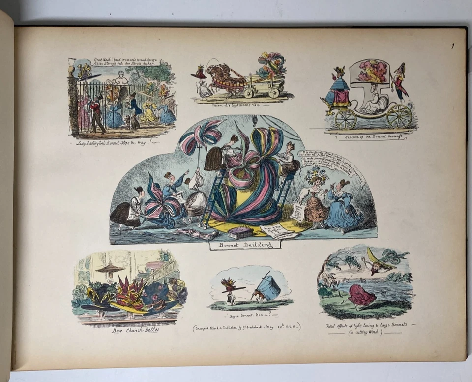 Antique George Cruikshank HAND COLORED Folio Etchings Scraps & Sketches 1828-33 Foto 2 de 4