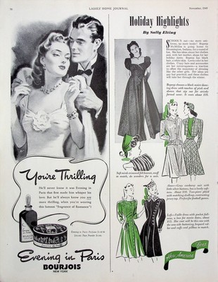 Original 1940 Vintage Health & Beauty Ad: Ft. Evening in Paris Bourjois#Cosmetic