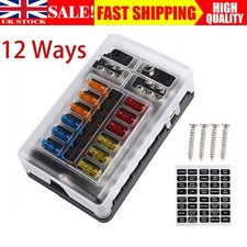 12Way Blade Fuse Box Holder & 24 Standard Blade Fuses For Car Camper Van 12V 24V
