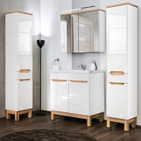 BadmöBel Set Weiß Hochglanz Waschtisch Waschbecken Spiegelschrank 2 HochschräNke