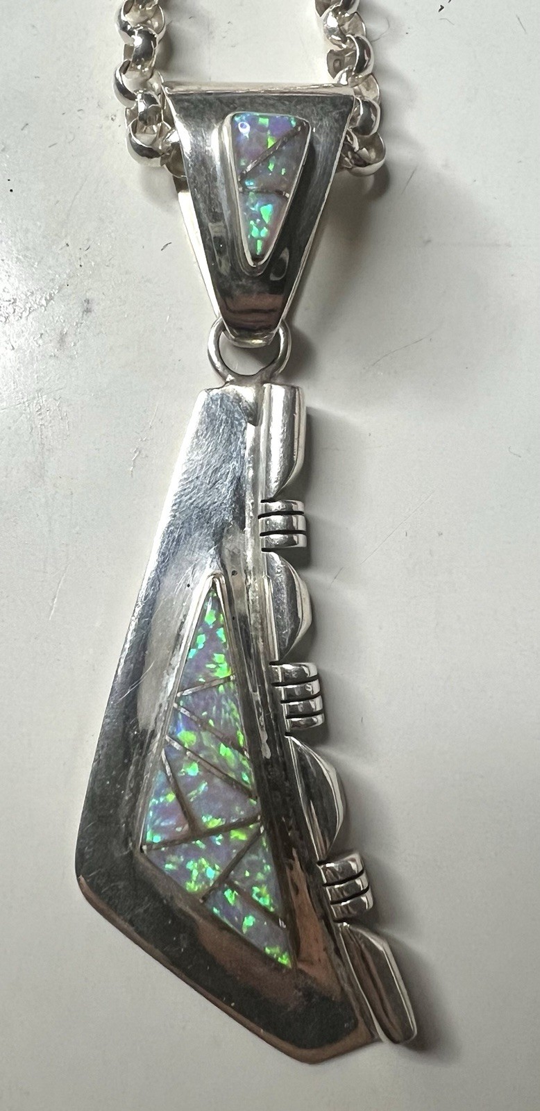 Sterling Silver Opal Triangular Triangle Inlay Ne… - image 2