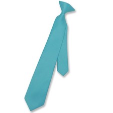 Vesuvio Napoli Boys CLIP-ON NeckTie Solid TURQUOISE BLUE Color Youth Neck Tie