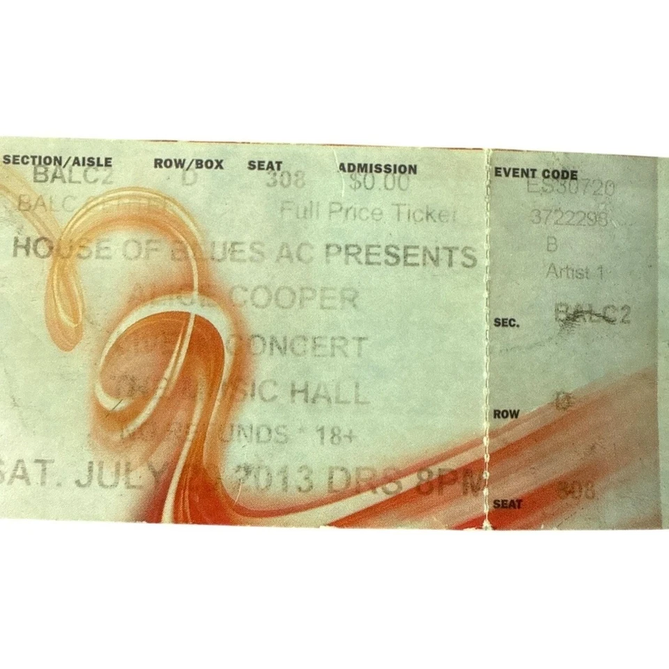 Alice Cooper 2013 Concert Ticket House Of Blues AC Balcony Seat 308 COMP Casino - Image 2 of 4