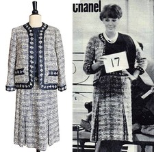 VTG Chanel Haute Couture F/W 1964 Navy & White Tweed Jacket & Dress Suit