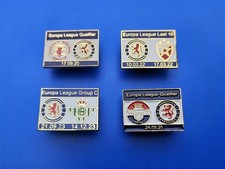 4 Glasgow Rangers Match Day Pin Badges All Europa League & All Rare Ibrox Europe