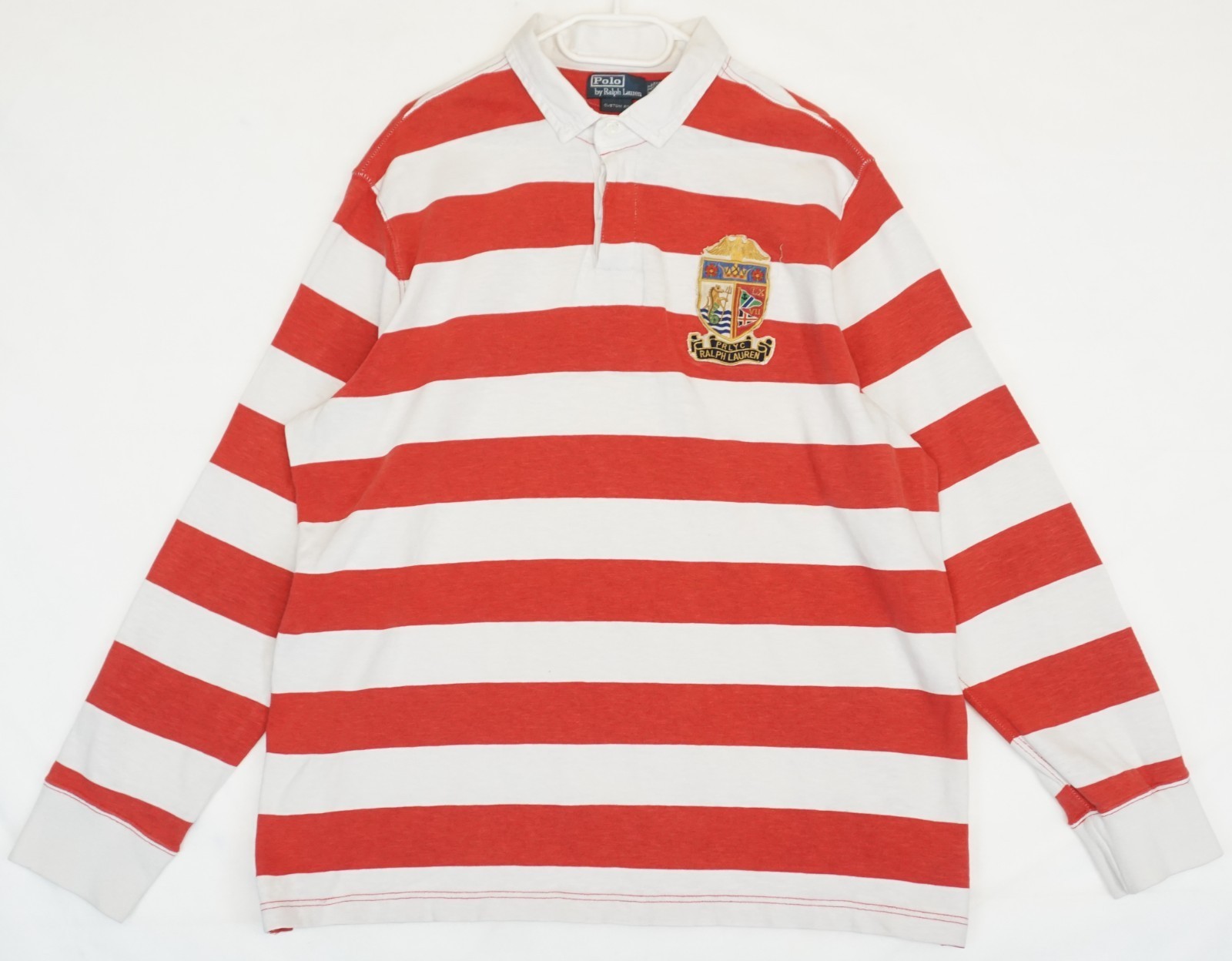 Vintage Polo Ralph Lauren rojo y blanco a rayas manga larga rugby camisa...