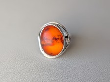 VTG Sterling Silver Large Oval Cognac Baltic Amber Cabochon Stone Navajo Ring S8