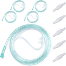 10 Pack High-Flow Soft Nasal Oxygen Cannula, Standard Connector 7 Ft, Green