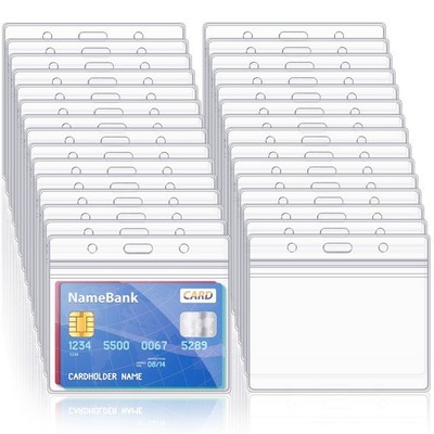 50 Pcs Clear Plastic Horizontal Name Tag Badge ID Card Holders for Office Sch...