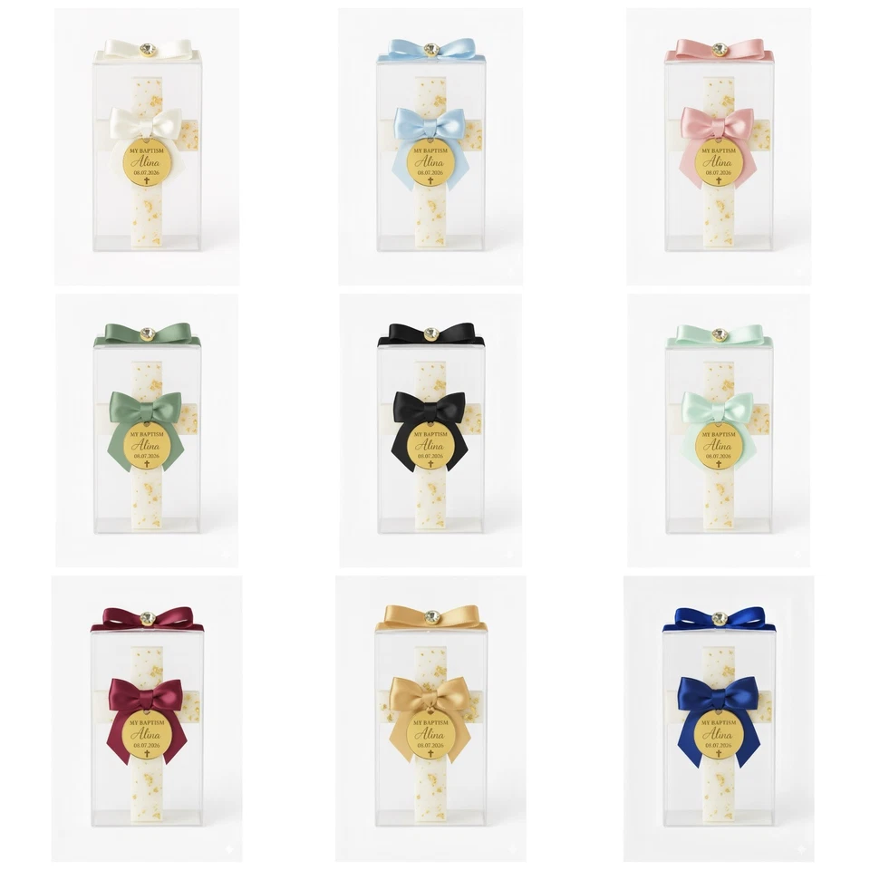 Juego de 10 imanes de cruz de bautismo personalizados, favor acrílico dorado o plateado personalizado Foto 3 de 4