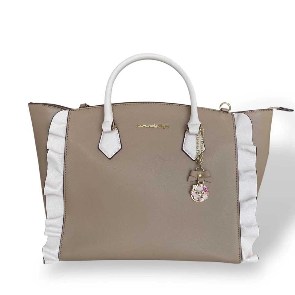 Samantha Vega Beige 2way Tote Shoulder Bag with Charm  - Image 2 of 4