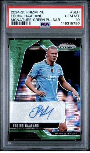 Panini 2024 Prizm EPL Erling Haaland Auto Green Pulsar -PSA 10 📈Low pop