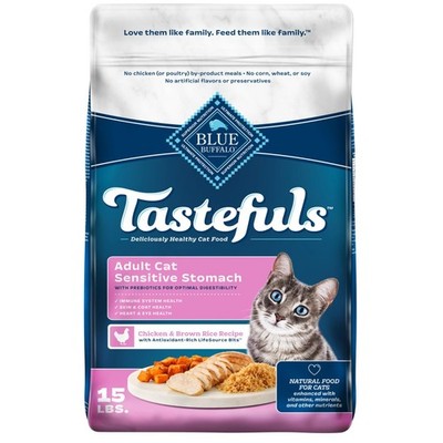 Blue Buffalo Tastefuls Natural Dry Food for Adult Cats, Sensitive Stomach, 15lb
