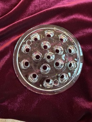 Vintage Clear Glass Floral Flower Frog 16 Hole 5  Diameter