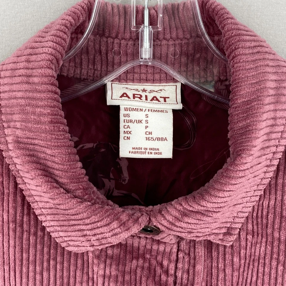 Ariat On The Run Shacket Feminino Rosa Pequeno Manga Longa Veludo Forrado Equestre - Imagem 4 de 4