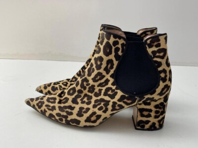 Zara Women's Brown Leopard Print Pony Hair Ankle Boots Shoes