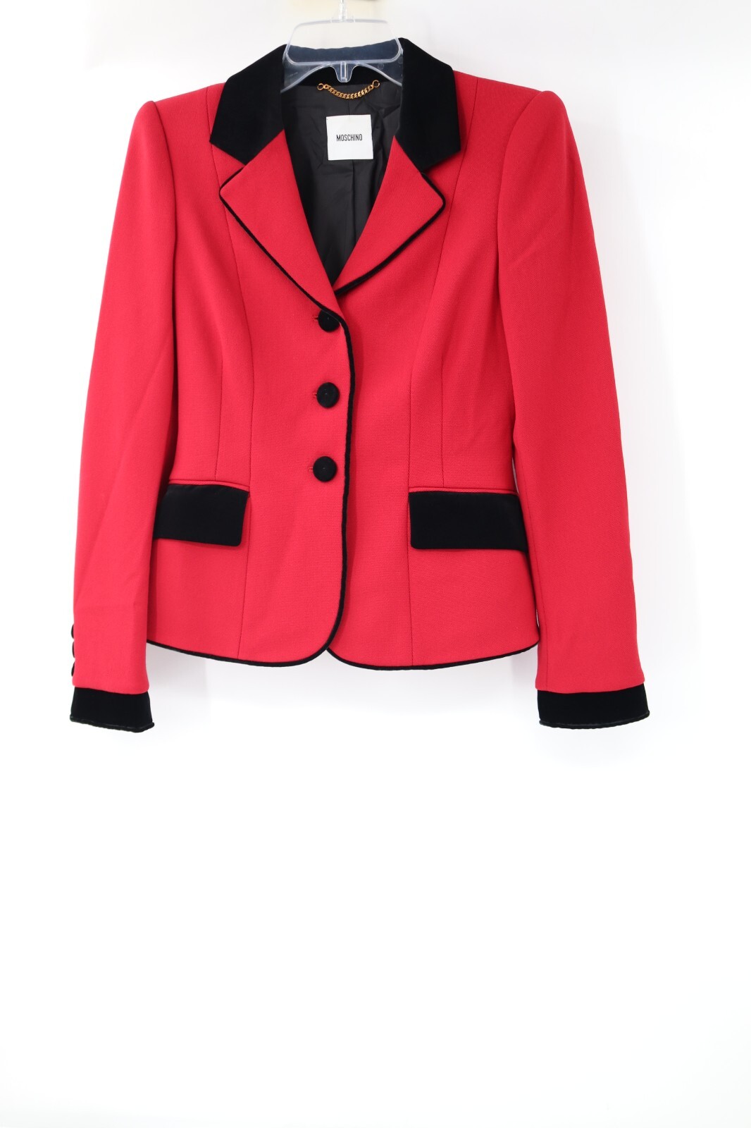 Moschino Blazer Womens Wool Red Jacket black velvet trim button