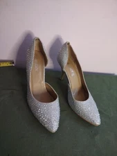 Delicacy Silver Rhinestone Heels 8 Bling Sparkle  Euc