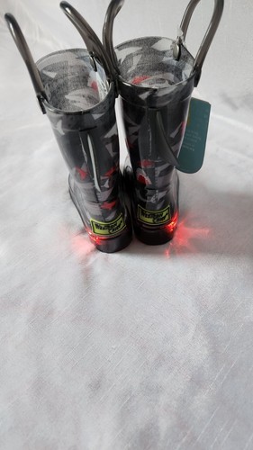 Western Chief Kids Light-Up Waterproof Rain Boot with Pull on Handles Shark - Picture 6 of 7