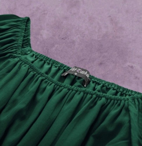 New Medieval Gothic Gypsy Green Flared Sleeve Smocked Blouse size 2XL 18 20 22 - Imagen 6 de 10