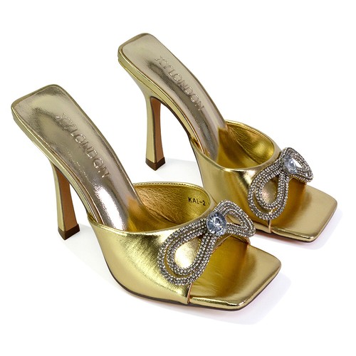 Sandalias de mujer con arco de aguja de diamante para dama tacón alto zapatos de mula talla - Imagen 8 de 46