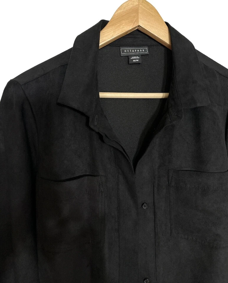 Chaqueta cárdigan para mujer Metaphor con cinturón oculta con botones manga 3/4 talla M negra Foto 3 de 4