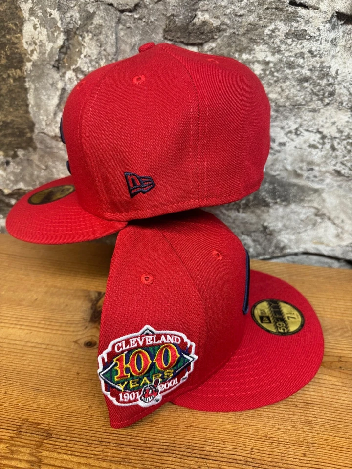 Cleveland Indians Wahoo New Era Fitted Club 59Fifty 100 Years Patch RED SOLID - Image 2 of 4