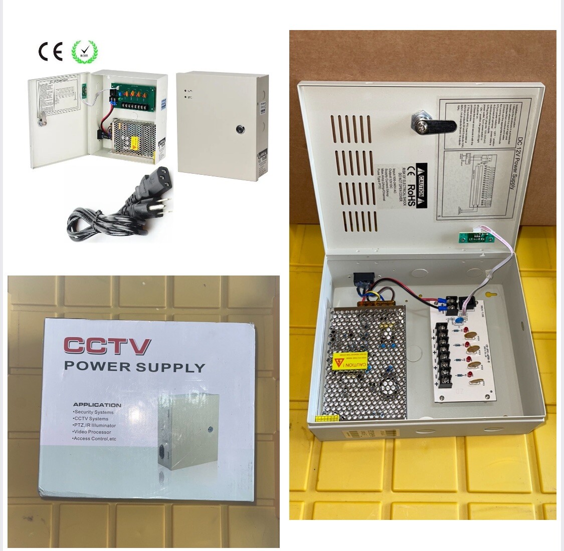 CCTV Power Supply Input AC90V-264V 4Channel DC12V 5A Box CE 