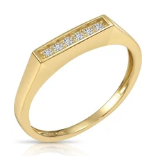 14K Real Solid Yellow Gold Diamond Pave Signet Minimalist Band Ring Lab Grown