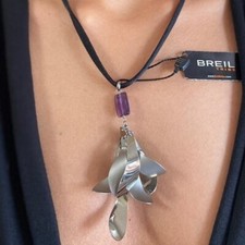 BREIL Pendant and Earrings Leaves Steel Amethyst