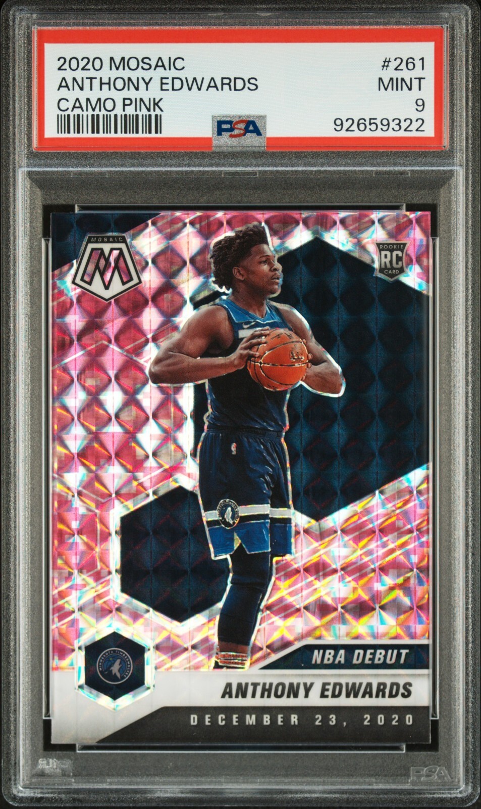 Anthony Edwards (RC) 2020-21 Panini Mosaic NBA Debut Pink Camo #261 PSA9